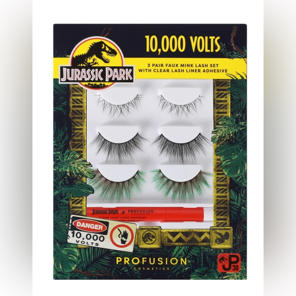 New Jurassic Park Profusion Cosmetics 3 Pair Faux Lash set Lash Liner Adhesive